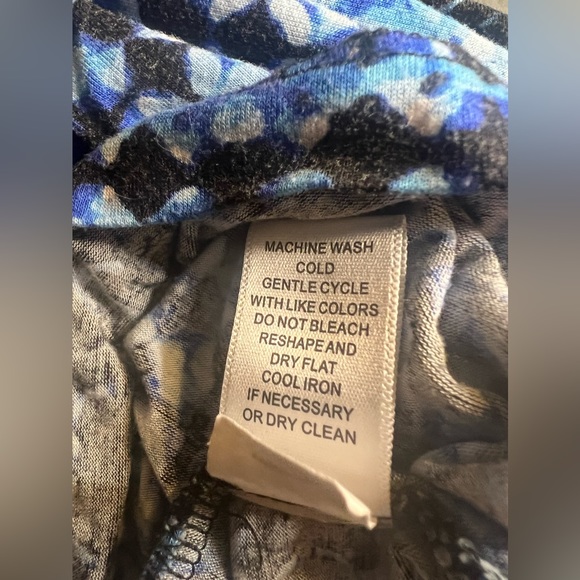 Spense Women Size 2X Plus Braided Empire Waist Blue & Black Print Knit Dress - Picture 6 of 7